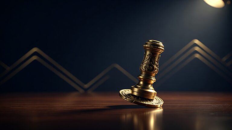 A heavy brass seal pressing on a smaller central-bank medallion, illustrating fiscal dominance capturing monetary policy