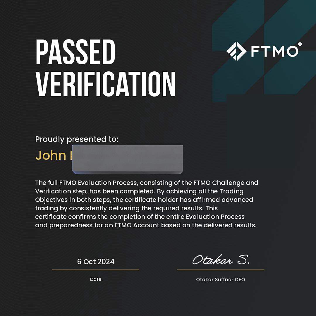 Member passed the full FTMO evaluation, funded