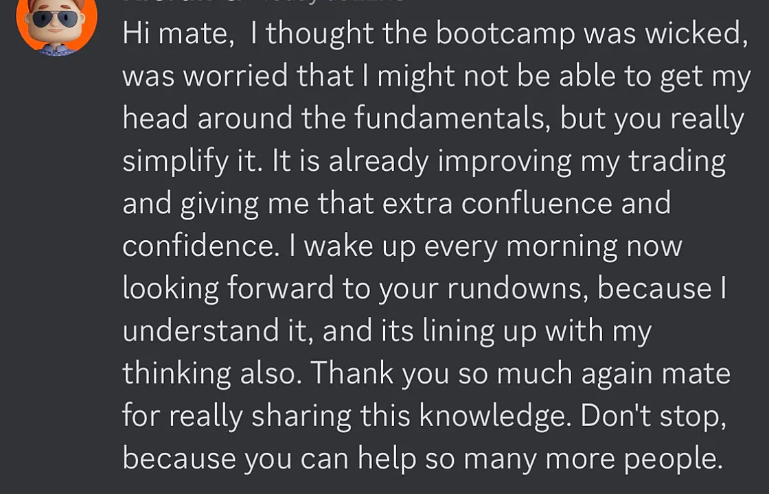 Member message about the daily rundowns improving their trading