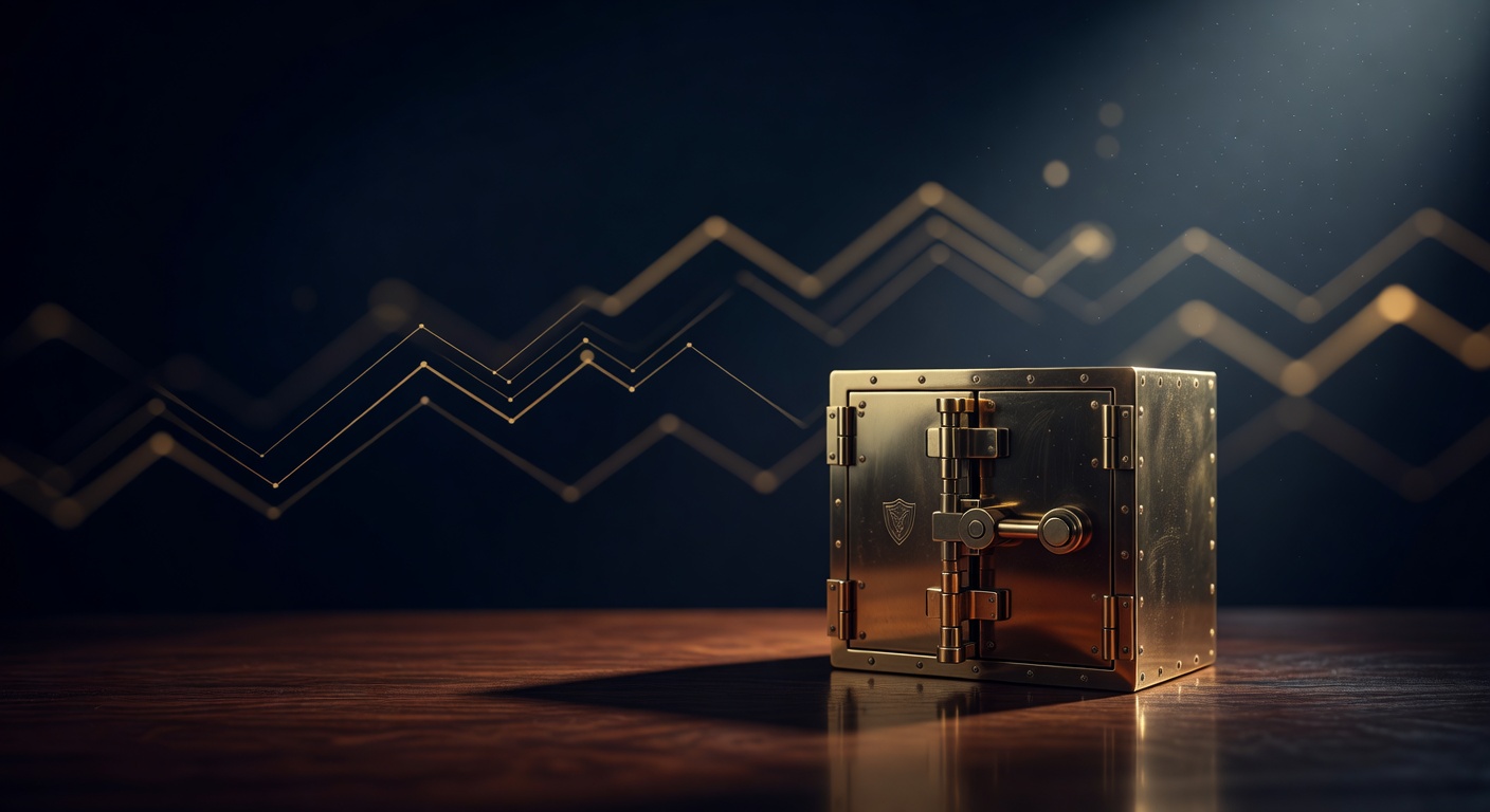 Brass bank vault with two separate sealed compartments on a dark desk, illustrating segregated client accounts
