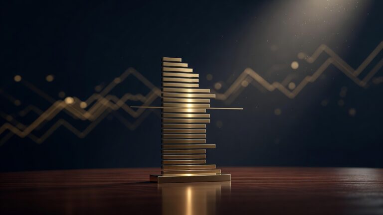 A brass horizontal histogram with the longest bar highlighted in the middle, illustrating the volume profile point of control