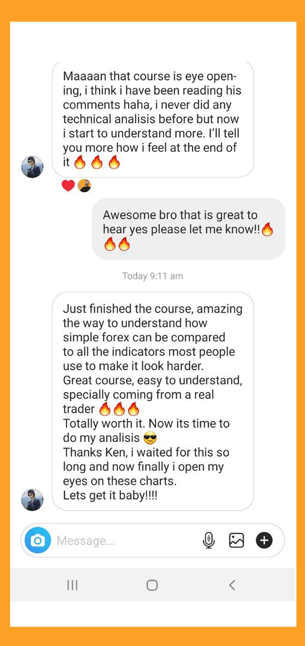 Instagram message from a student describing the course as eye opening