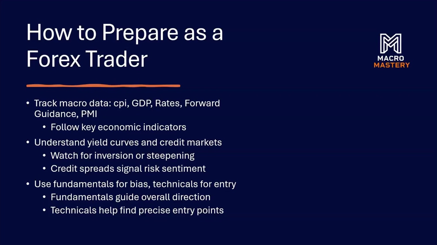 A slide from one of Ken's recorded live classes: how to prepare as a forex trader